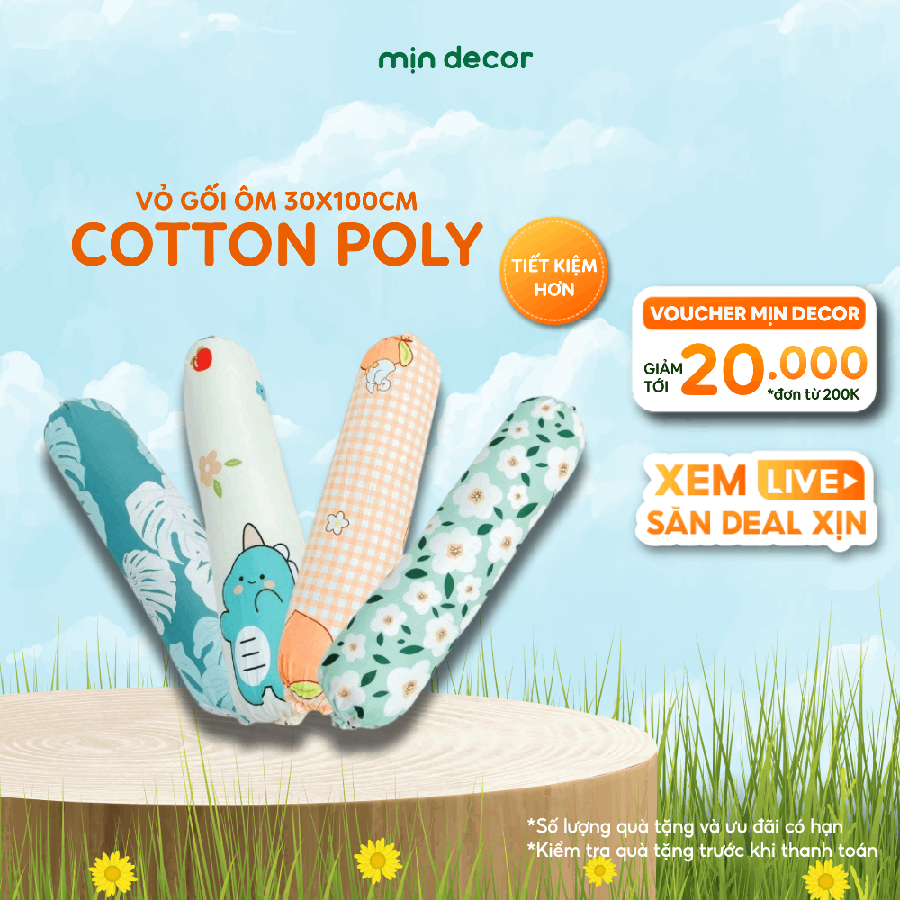 Ảnh Vỏ Ôm Cotton Poly Mịn Decor, Áo Gối Ôm Dây Rút Đồng Bộ Ga Giường, Kích Thước 35x100cm 1