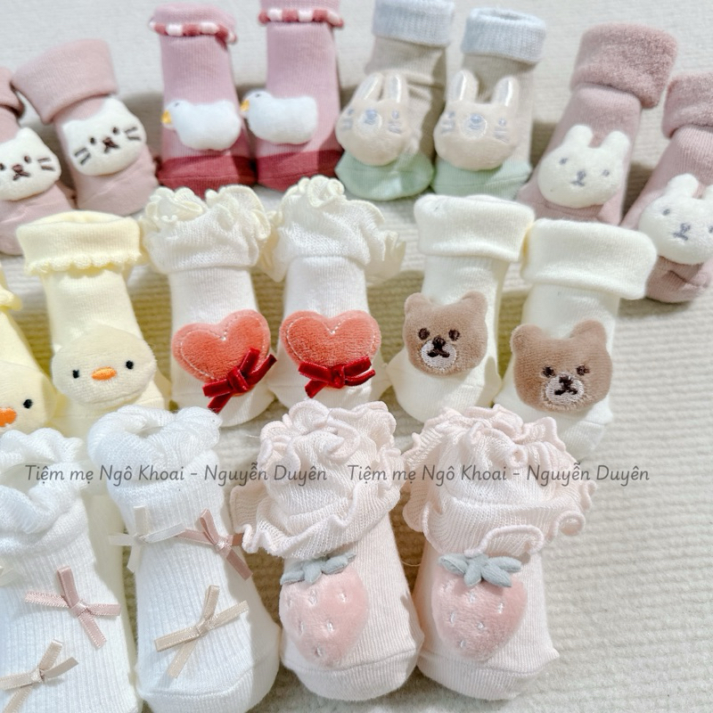 [MD192] 0-12m Tất xinh cho bé kèm hoạ tiết thú bông 3D siêu yêu