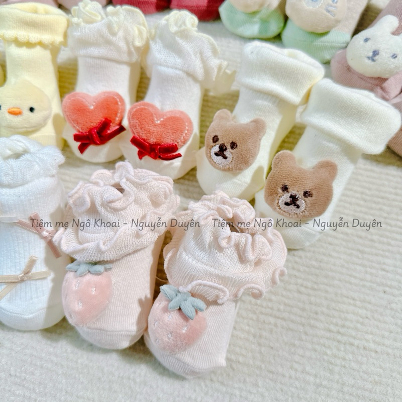 [MD192] 0-12m Tất xinh cho bé kèm hoạ tiết thú bông 3D siêu yêu