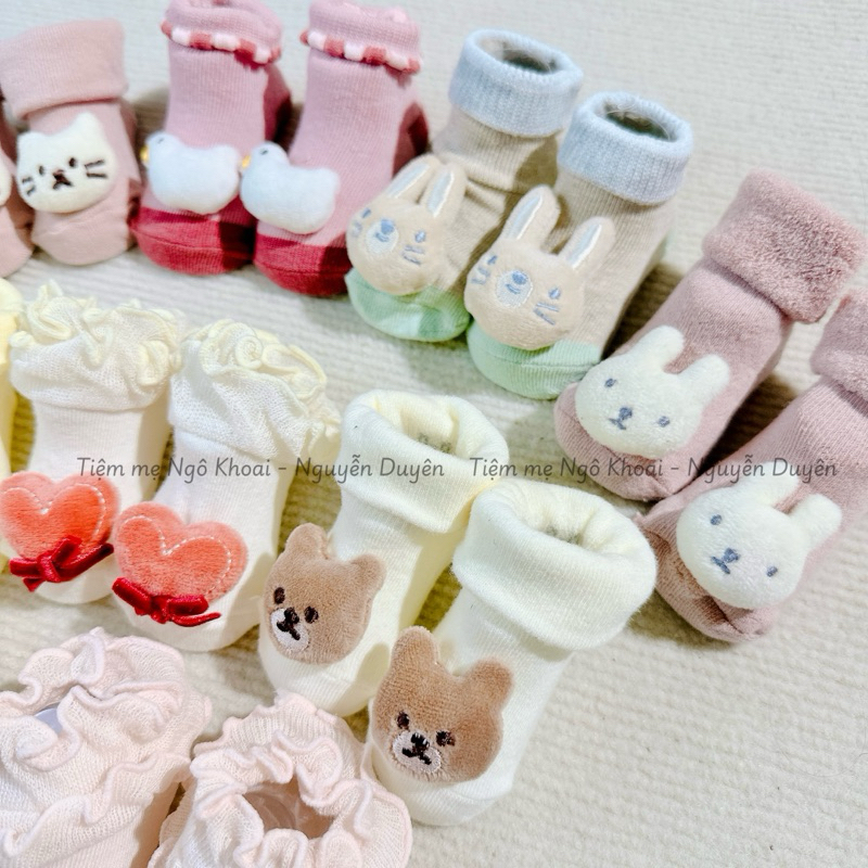 [MD192] 0-12m Tất xinh cho bé kèm hoạ tiết thú bông 3D siêu yêu