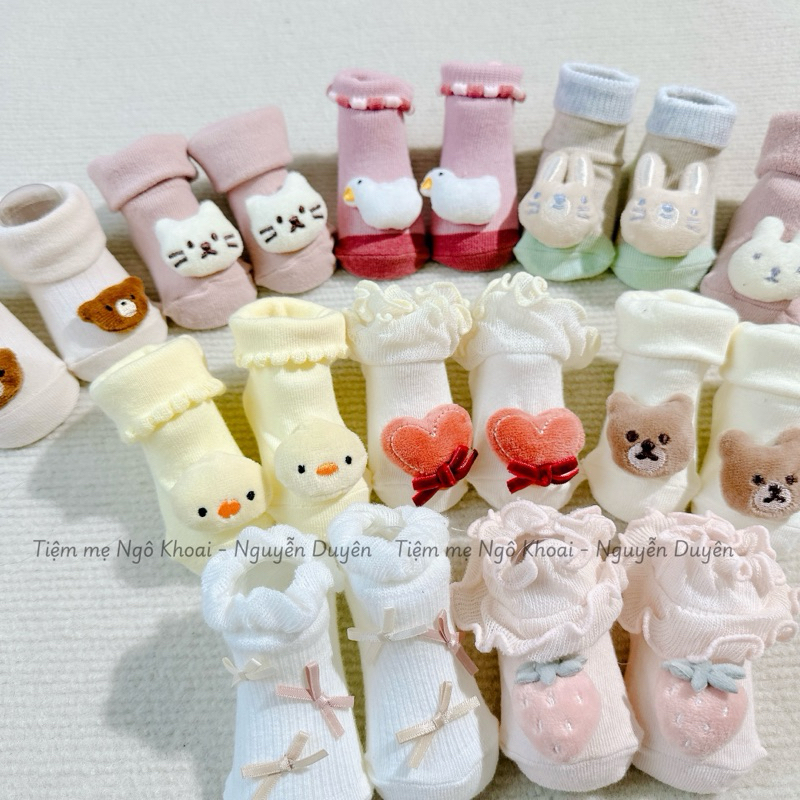 [MD192] 0-12m Tất xinh cho bé kèm hoạ tiết thú bông 3D siêu yêu