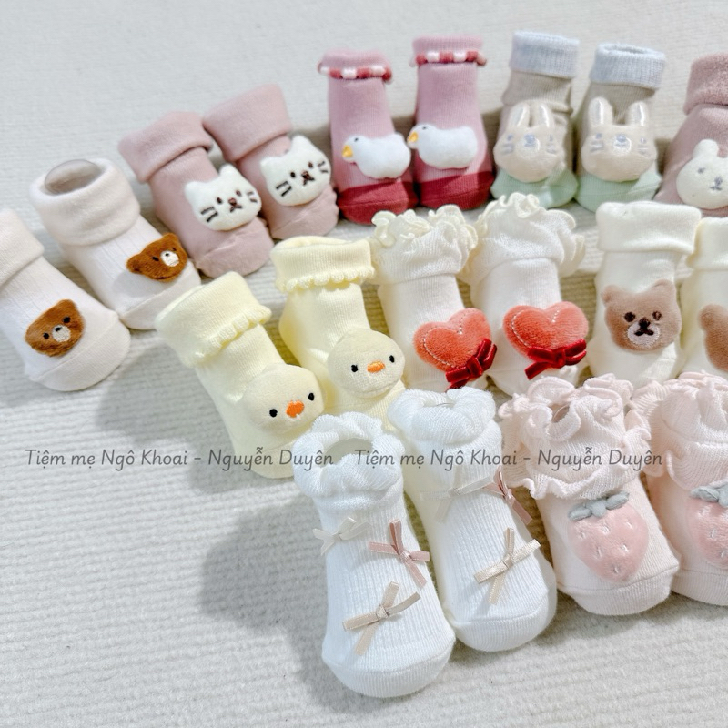 [MD192] 0-12m Tất xinh cho bé kèm hoạ tiết thú bông 3D siêu yêu