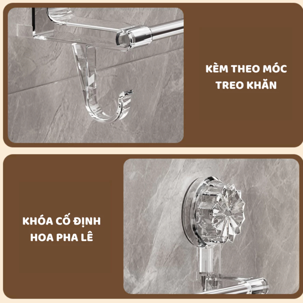 Giá Treo Khăn Nhà Tắm 2 Tầng Cốc Hút Dán Tường Không Khoan Đục, Thanh Treo Dép,Kệ Để Đồ Phơi Đồ Đa Năng DINO