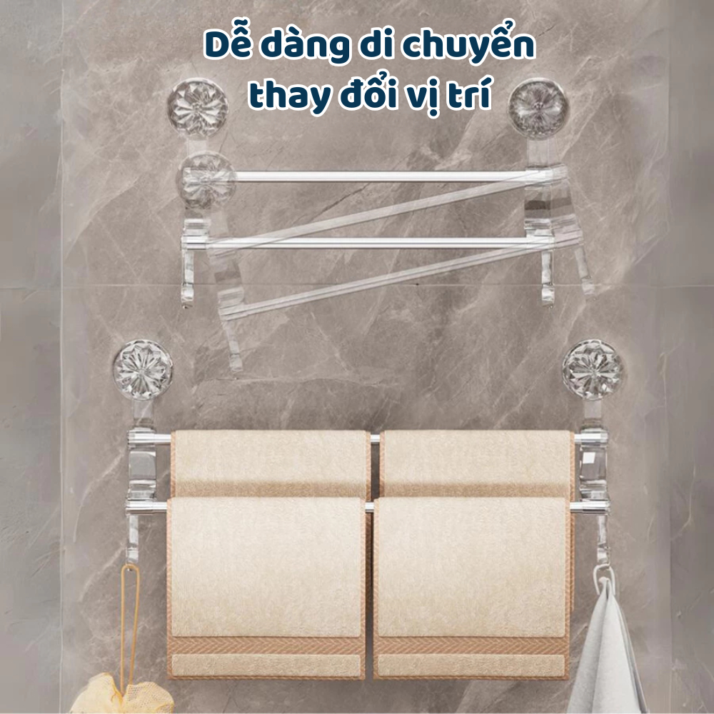 Giá Treo Khăn Nhà Tắm 2 Tầng Cốc Hút Dán Tường Không Khoan Đục, Thanh Treo Dép,Kệ Để Đồ Phơi Đồ Đa Năng DINO