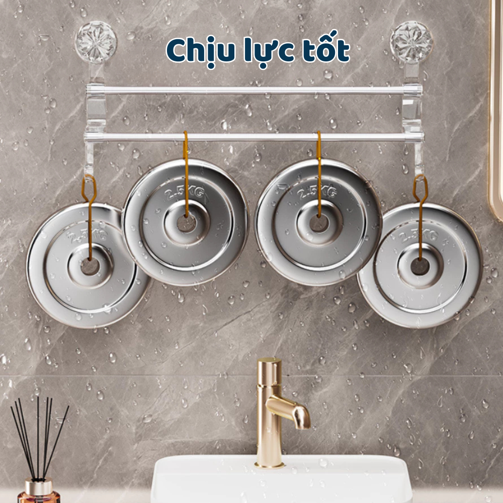 Giá Treo Khăn Nhà Tắm 2 Tầng Cốc Hút Dán Tường Không Khoan Đục, Thanh Treo Dép,Kệ Để Đồ Phơi Đồ Đa Năng DINO