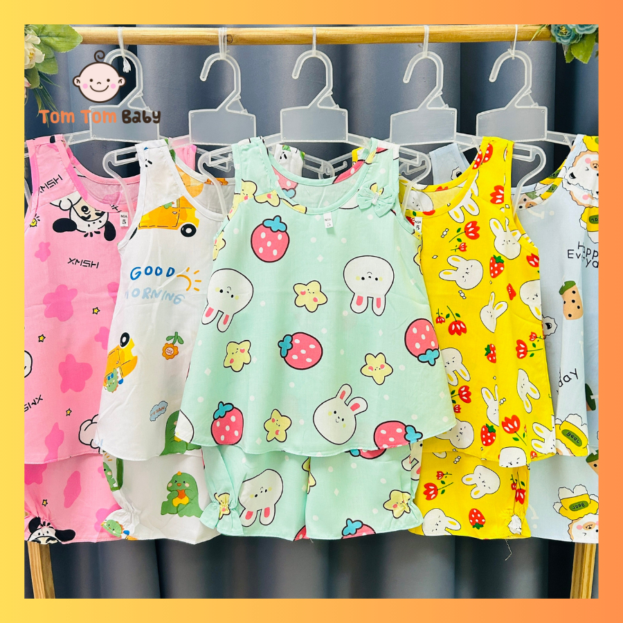 10 Size/(5-30Kg)- SET 3 Bộ quần áo bé gái mẫu Nơ Xòe vải tôn, lanh mùa hè mềm, mịn, mát - Đồ bộ tole lanh bé gái