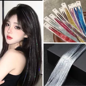 Tóc giả tóc nối kim tuyến dùng để trang trí cho tóc lấp lánh 120 sợi line kim tuyến nối tóc gảy light cho nữ dự tiệc