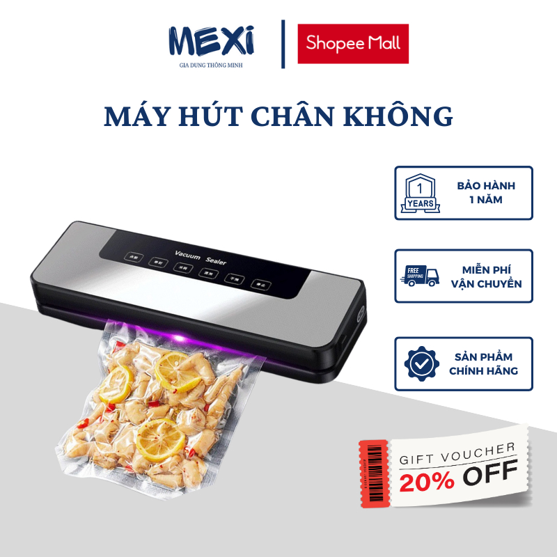 Máy hút chân không MEXI đóng gói thực phẩm tự động tích hợp khử trùng bằng tia cực tím tặng 10 túi