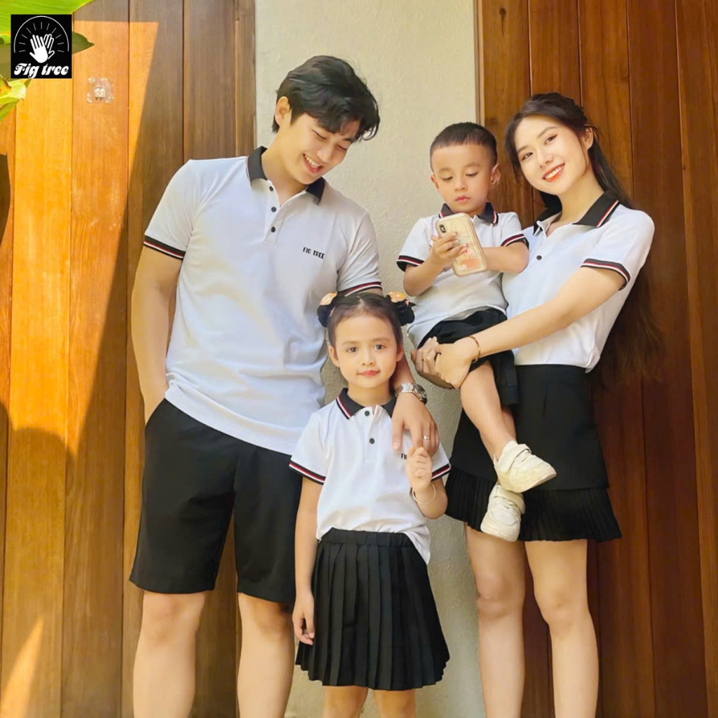 Combo Áo Gia Đình Fig Tree Thun Polo Cá Sấu Cao Cấp Màu Trắng Đi Chơi, Chụp Hình, Du Lịch Siêu Xinh