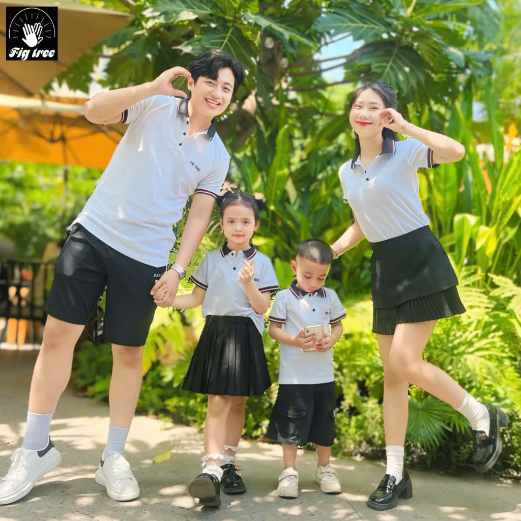Combo Áo Gia Đình Fig Tree Thun Polo Cá Sấu Cao Cấp Màu Trắng Đi Chơi, Chụp Hình, Du Lịch Siêu Xinh