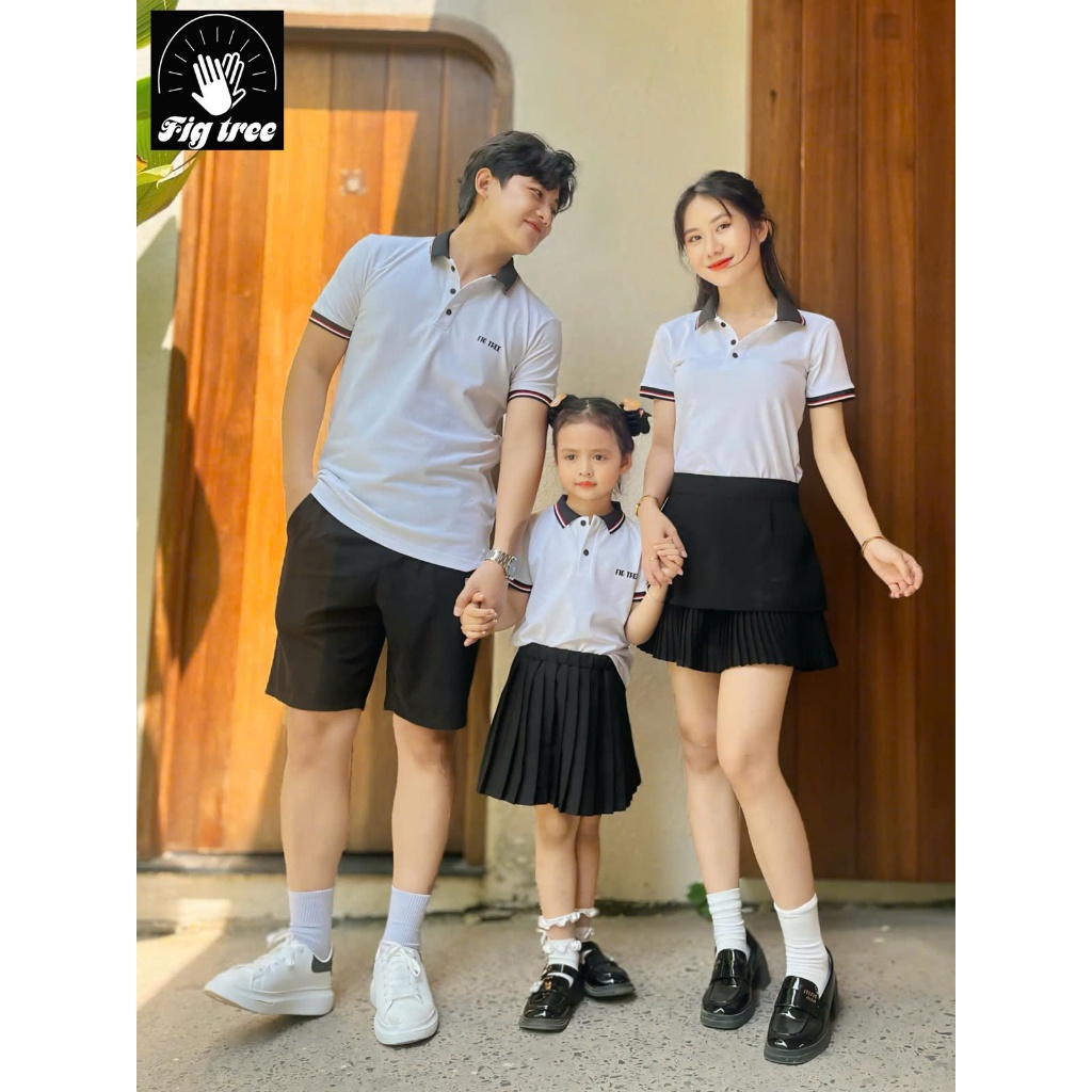 Combo Áo Gia Đình Fig Tree Thun Polo Cá Sấu Cao Cấp Màu Trắng Đi Chơi, Chụp Hình, Du Lịch Siêu Xinh