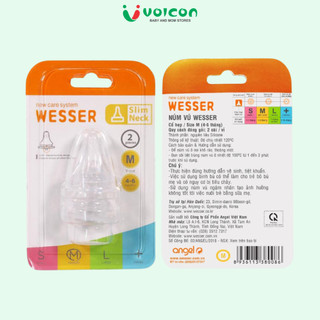 Vỉ 2 Cái Núm Ty Wesser Cổ Hẹp / Cổ Rộng Siêu Mềm đủ size S/M/L/+ cho bé