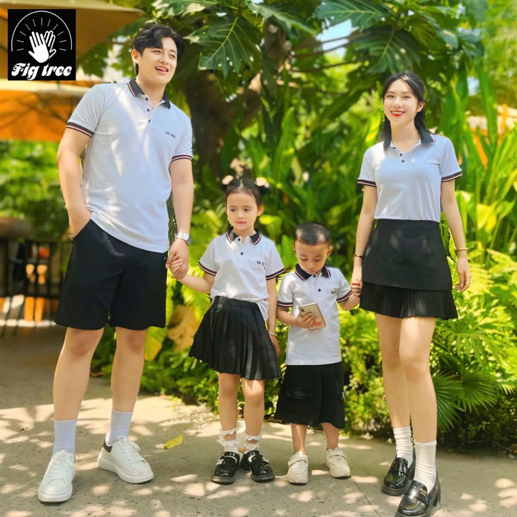 Combo Áo Gia Đình Fig Tree Thun Polo Cá Sấu Cao Cấp Màu Trắng Đi Chơi, Chụp Hình, Du Lịch Siêu Xinh