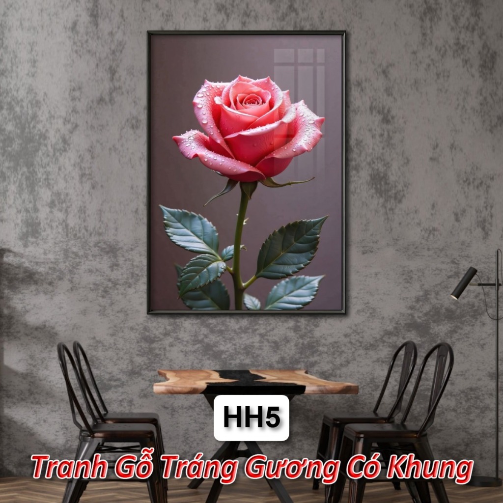Tranh Hoa Hồng Tráng Gương Có Khung - Trang Gỗ Hoa Hoàng Trang Trí Nhà Hàng - Khách Sạn