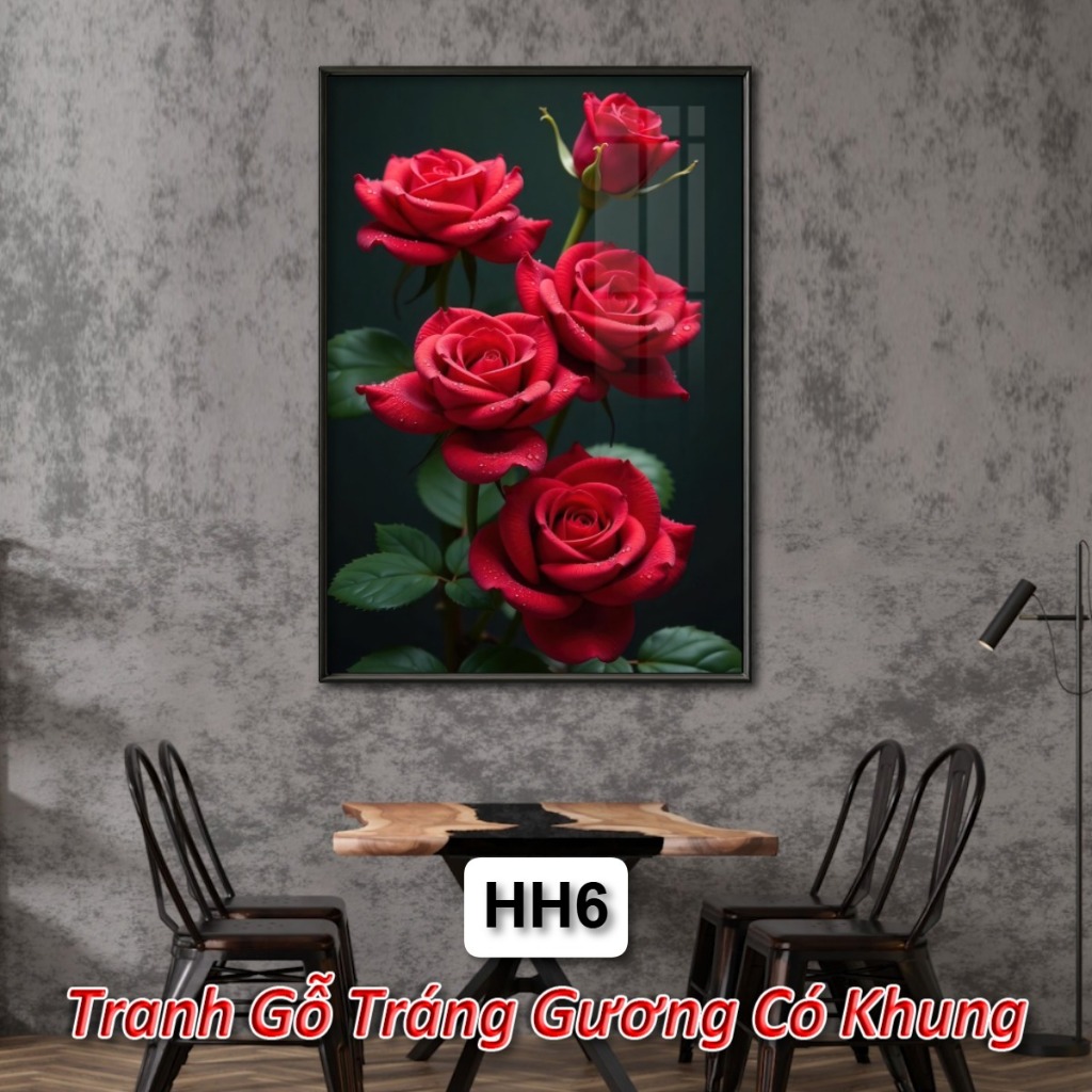 Tranh Hoa Hồng Tráng Gương Có Khung - Trang Gỗ Hoa Hoàng Trang Trí Nhà Hàng - Khách Sạn