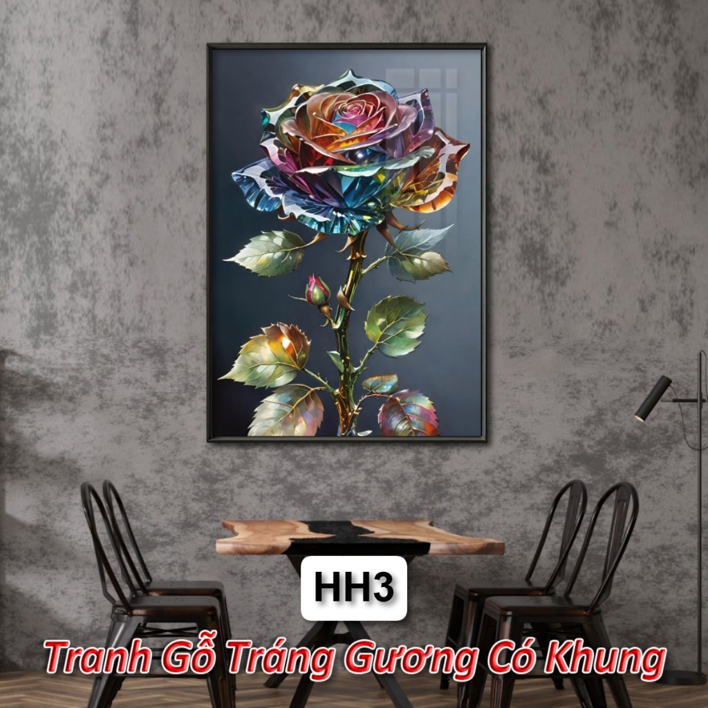Tranh Hoa Hồng Tráng Gương Có Khung - Trang Gỗ Hoa Hoàng Trang Trí Nhà Hàng - Khách Sạn