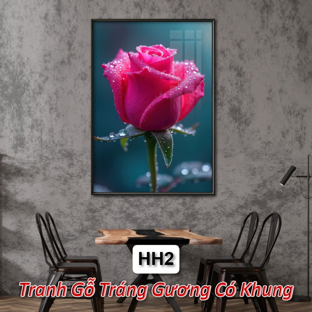 Tranh Hoa Hồng Tráng Gương Có Khung - Trang Gỗ Hoa Hoàng Trang Trí Nhà Hàng - Khách Sạn