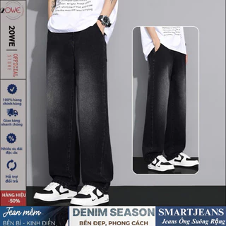 Quần Jean Đen Nam Ống Rộng Dáng Suông Chất Vải Dày Dặn Màu Wash Xám Trầm SMOKE V.1
