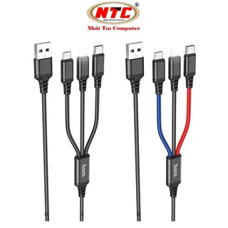 Cáp sạc 3 đầu Hoco X76 cổng LaiNing / Type-C / MicroUSB dài 1M, max 2A (Đen) - Phụ Kiện Nhất Tín
