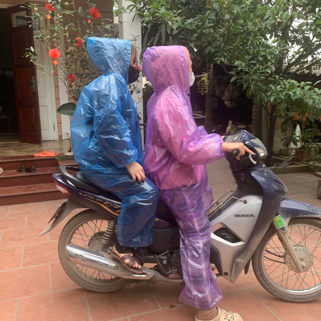 Bộ áo mưa  đi phượt loại dày quần chun áo có dây buộc ở mũ  A1 A2