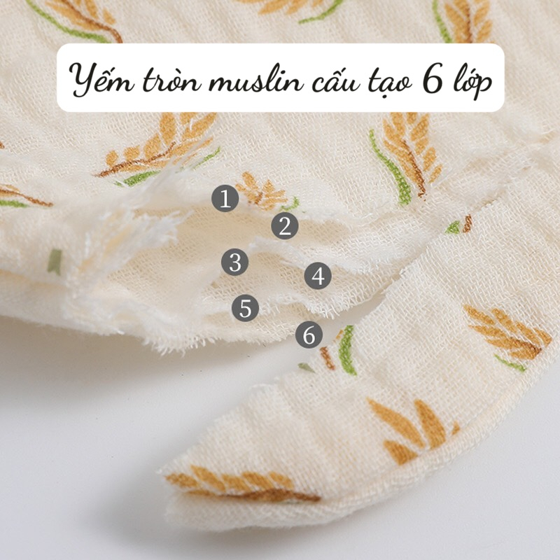 Ảnh Yếm Cổ Tròn Muslin IQKAO Vải Xô 100% Cotton, Thấm Hút Tốt, Thoáng Mát, Có Nút Điều Chỉnh Tiện Lợi Cho Bé 3