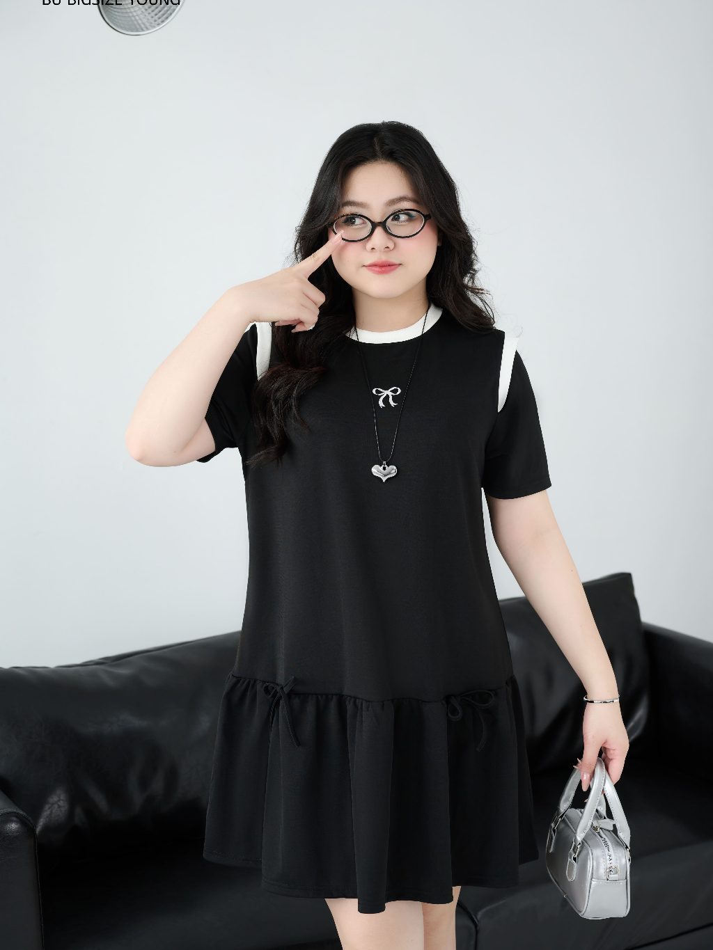 Ảnh Đầm cổ tròn dáng suông đuôi cá phối trắng BIGSIZE (55kg đến 95kg) – 25HYD210 - [BU Bigsize Young] 4