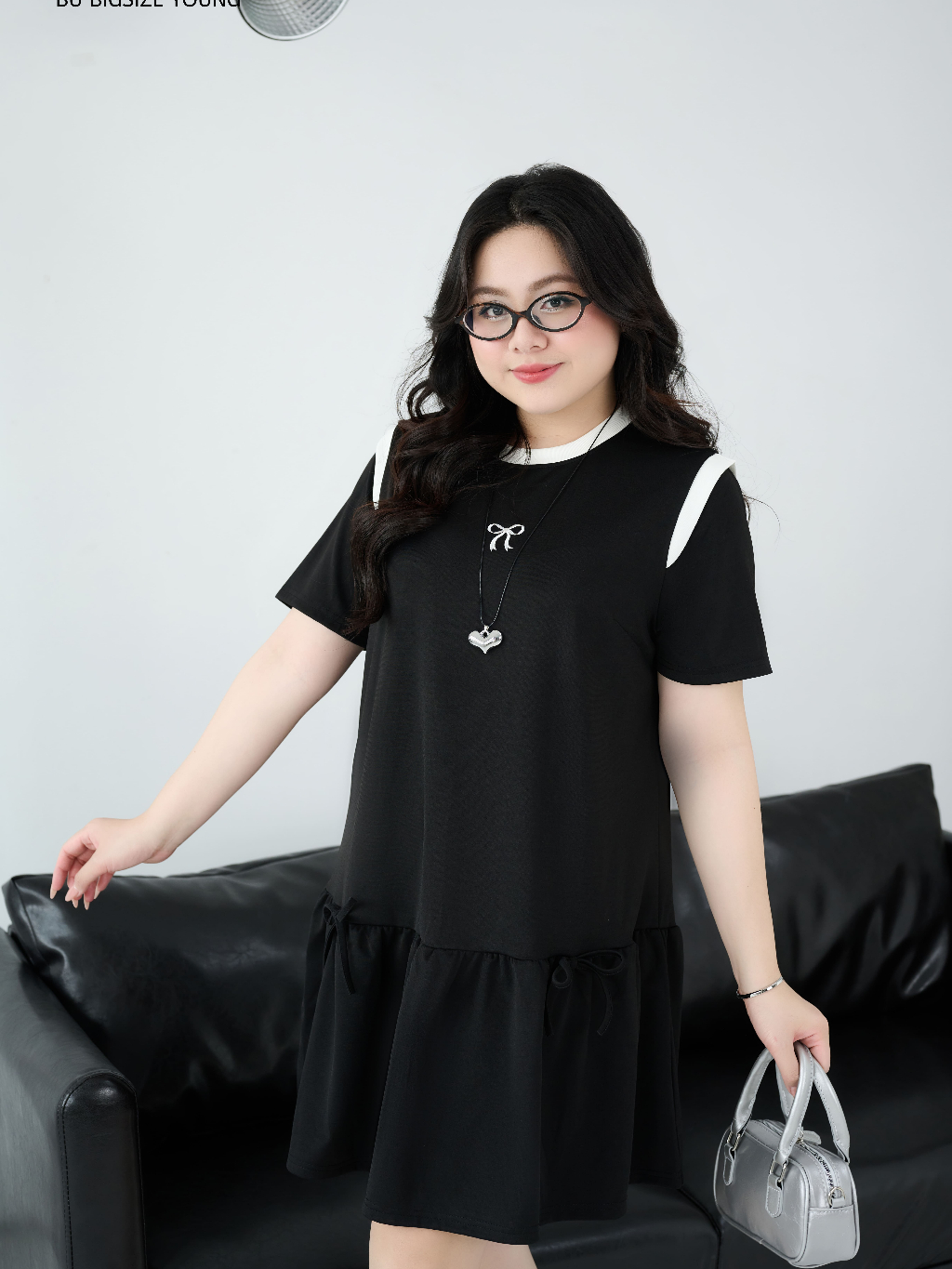 Ảnh Đầm cổ tròn dáng suông đuôi cá phối trắng BIGSIZE (55kg đến 95kg) – 25HYD210 - [BU Bigsize Young] 3