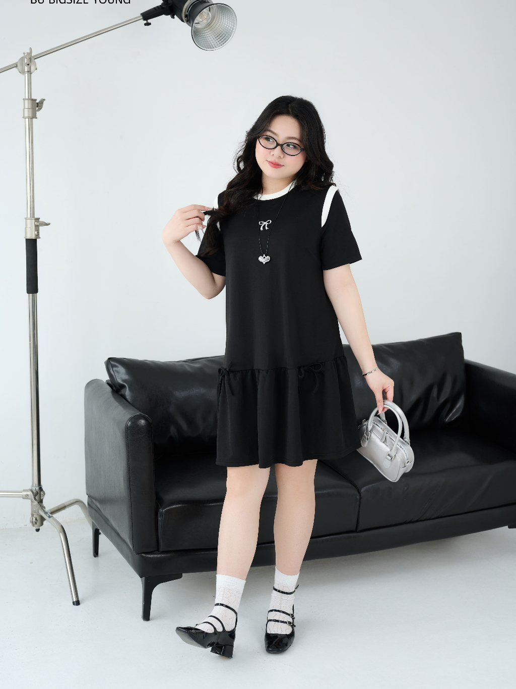 Ảnh Đầm cổ tròn dáng suông đuôi cá phối trắng BIGSIZE (55kg đến 95kg) – 25HYD210 - [BU Bigsize Young] 2