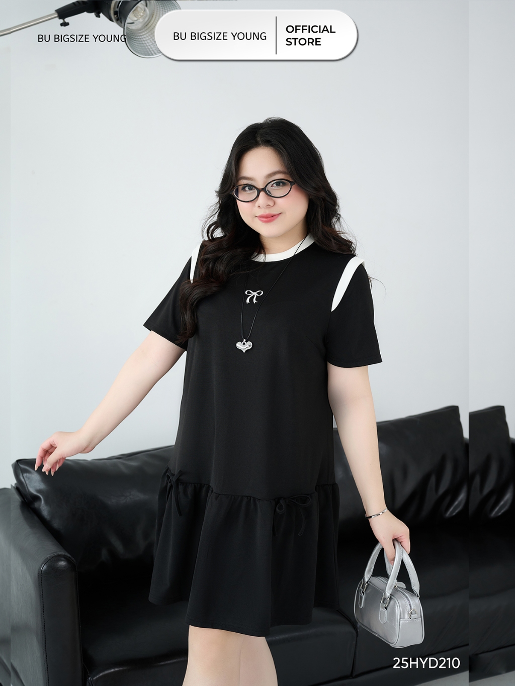 Ảnh Đầm cổ tròn dáng suông đuôi cá phối trắng BIGSIZE (55kg đến 95kg) – 25HYD210 - [BU Bigsize Young] 1
