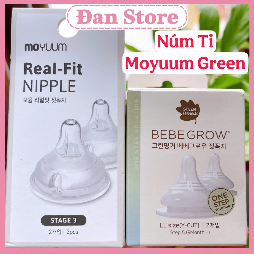 CHÍNH HÃNG- Núm ti moyuum, Núm ti bình sữa Green Finger size S M L LL ...