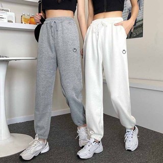Quần ống xuông ⚡️ Giá Sập Sàn ⚡️ Quan dài Jogger Nam Nữ  Dài Ống Rộng Bo Thêu Mặt Cười Chất Nỉ thun co giãn SSL