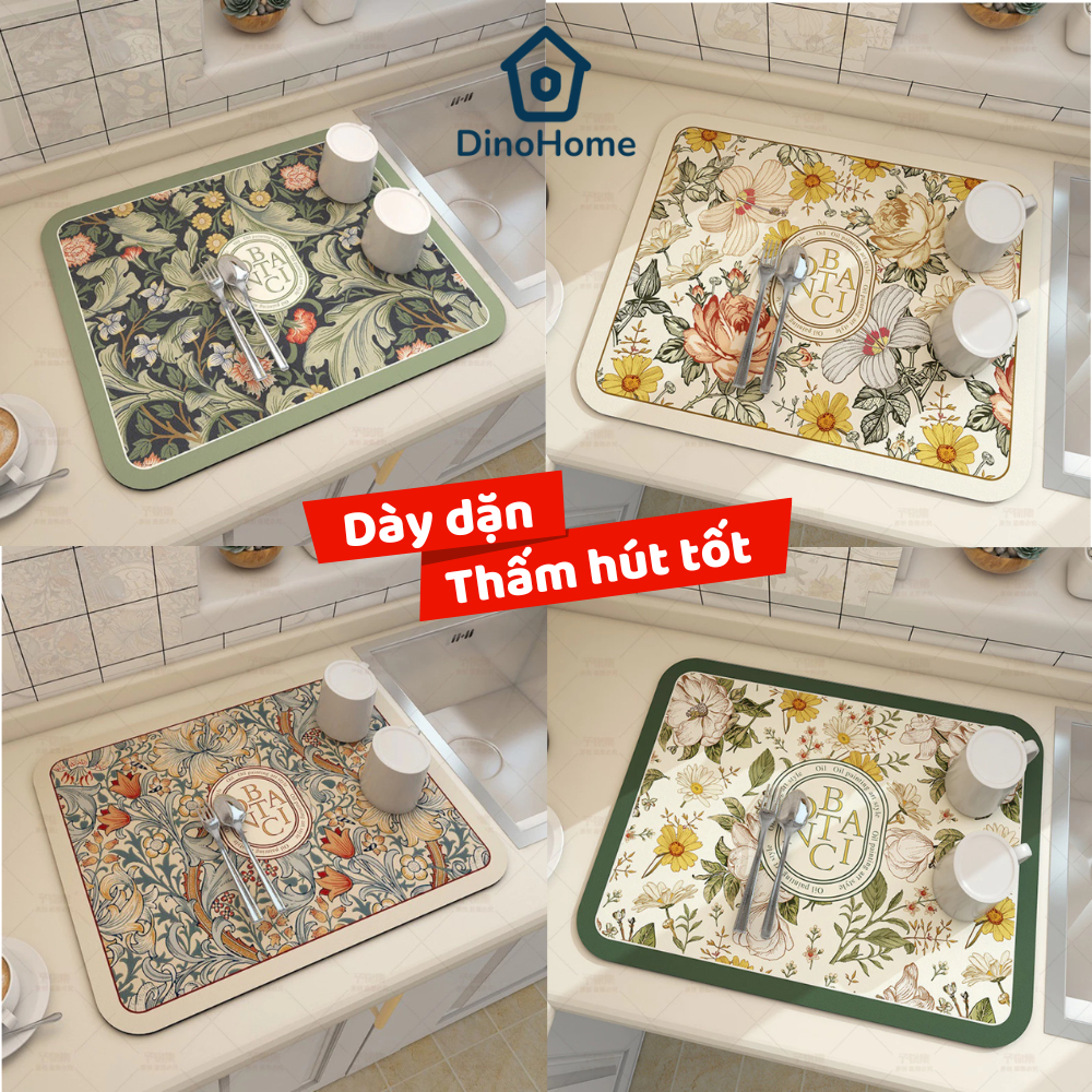 hảm Thấm Hút Nước Nhanh Khô DINO Chất Liệu Da Nappa + Cao Su Chống Trượt, Thảm Lót Ly Tiện Dụng Cho Nhà Bếp