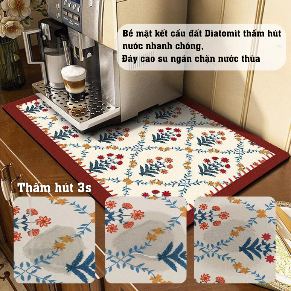 hảm Thấm Hút Nước Nhanh Khô DINO Chất Liệu Da Nappa + Cao Su Chống Trượt, Thảm Lót Ly Tiện Dụng Cho Nhà Bếp