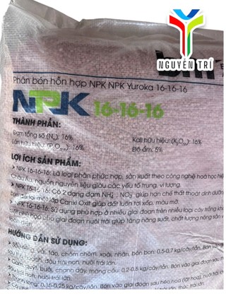 Phân BM Yuroka NPK 16-16-16 nhập khẩu từ Nga dùng cho hoa, rau màu & cây ăn trái bao 25kg