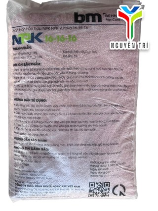 Phân BM Yuroka NPK 16-16-16 nhập khẩu từ Nga dùng cho hoa, rau màu & cây ăn trái bao 25kg