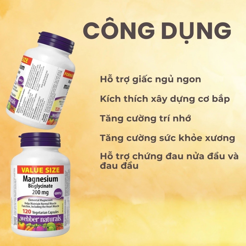 Ảnh Viên uống Magie hỗ trợ sức khoẻ Magnesium Bisglycinate Webber Naturals 200mg 120 viên 4