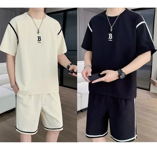 Bộ quần áo nam mùa hè thêu chữ B, chất thun cotton co giãn 4 chiều thoáng mát