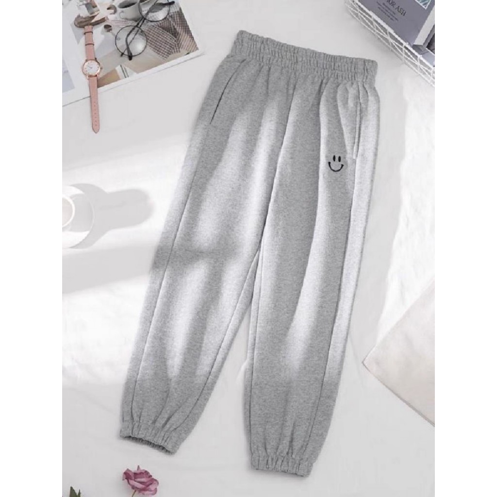 Quần jogger nữ thể thao thun nỉ thêu mặt cười cao cấp chống thấm , thoáng mát thích hợp dạo phố, gym - unisex SSL