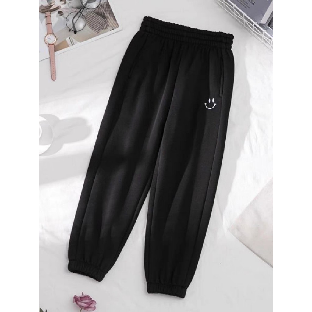 Quần jogger nữ thể thao thun nỉ thêu mặt cười cao cấp chống thấm , thoáng mát thích hợp dạo phố, gym - unisex SSL