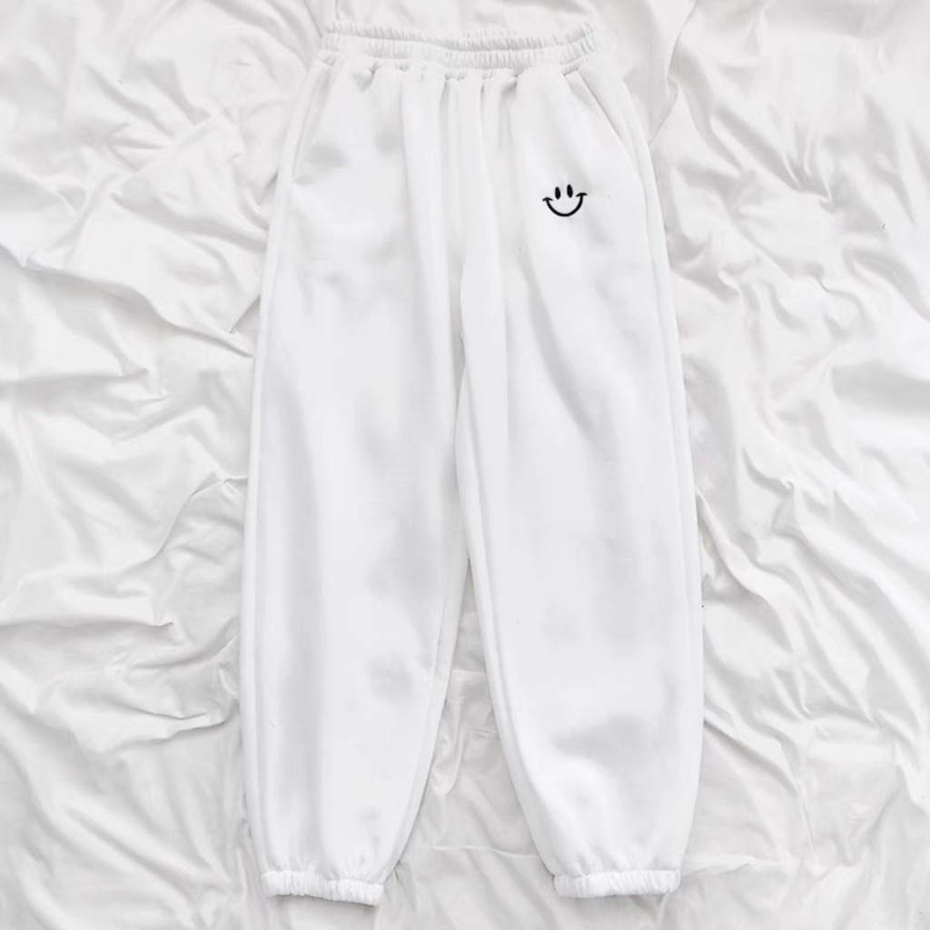Quần jogger nữ thể thao thun nỉ thêu mặt cười cao cấp chống thấm , thoáng mát thích hợp dạo phố, gym - unisex SSL