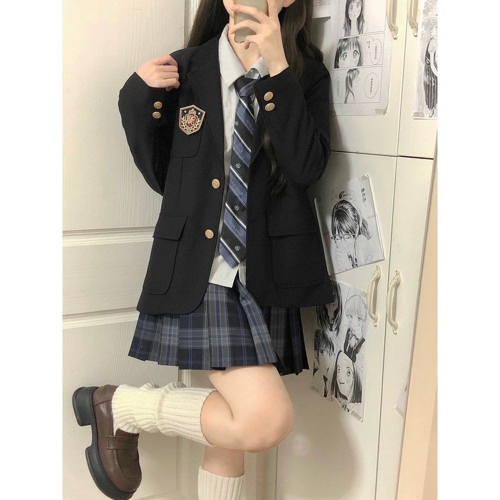 Áo blazer nữ dáng vừa màu đen trơn kiểu đồng phục học sinh có đệm vai ABLZ010 - Tiktik