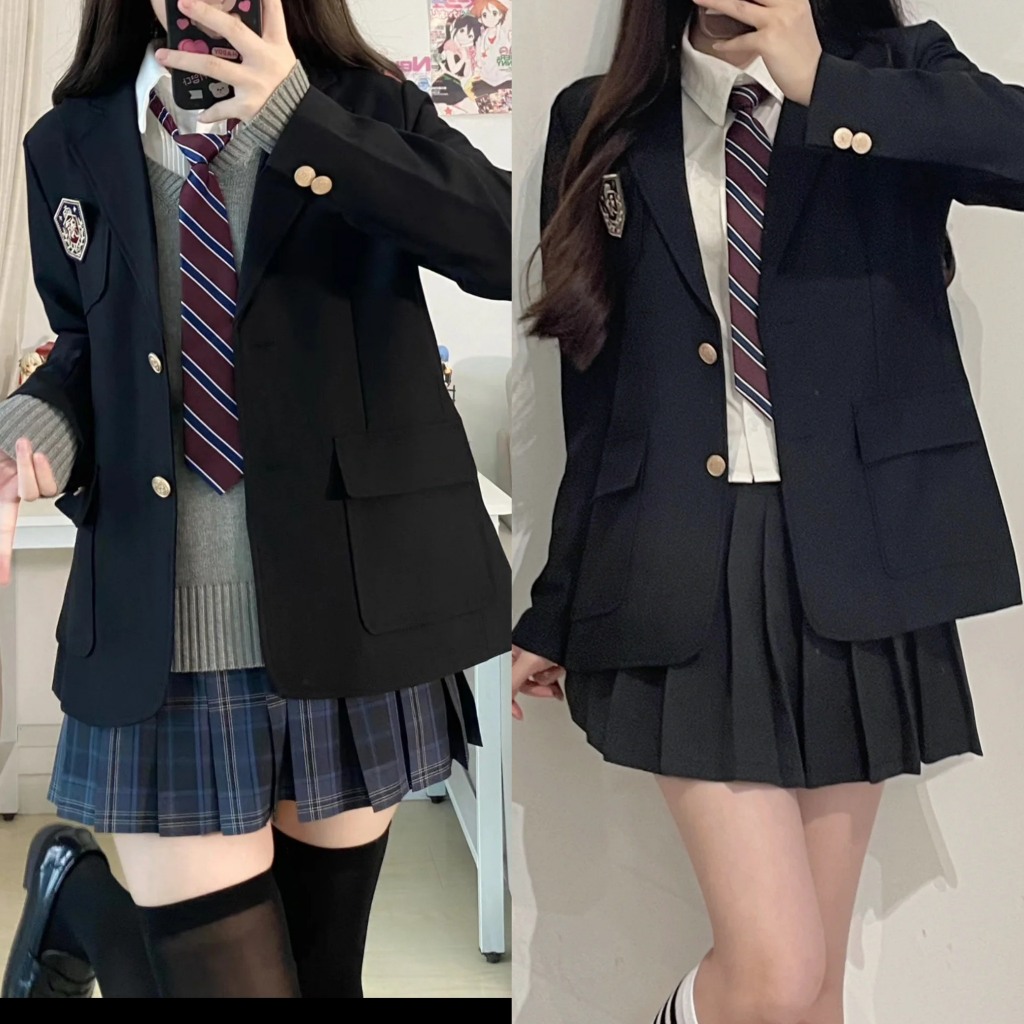 Áo blazer nữ dáng vừa màu đen trơn kiểu đồng phục học sinh có đệm vai ABLZ010 - Tiktik