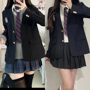 Áo blazer nữ dáng vừa màu đen trơn kiểu đồng phục học sinh có đệm vai ABLZ010 - Tiktik