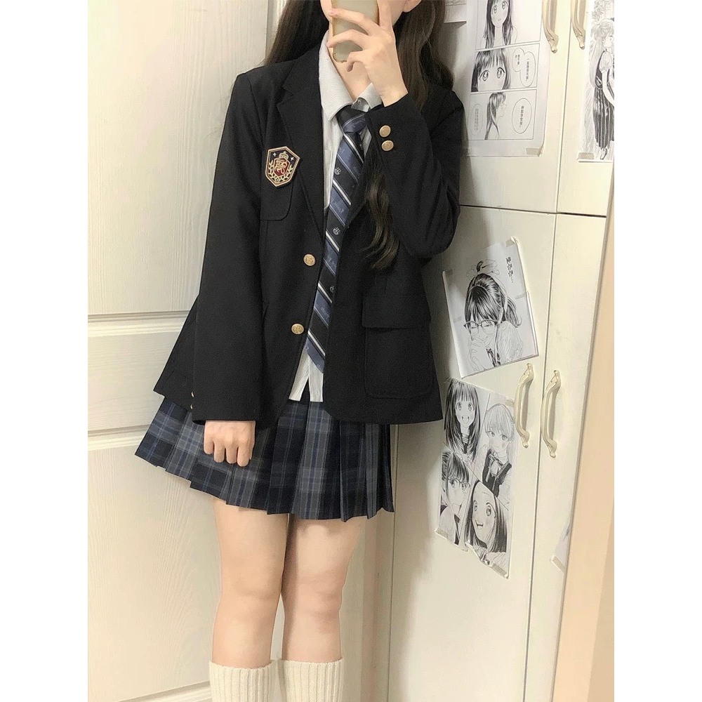 Áo blazer nữ dáng vừa màu đen trơn kiểu đồng phục học sinh có đệm vai ABLZ010 - Tiktik