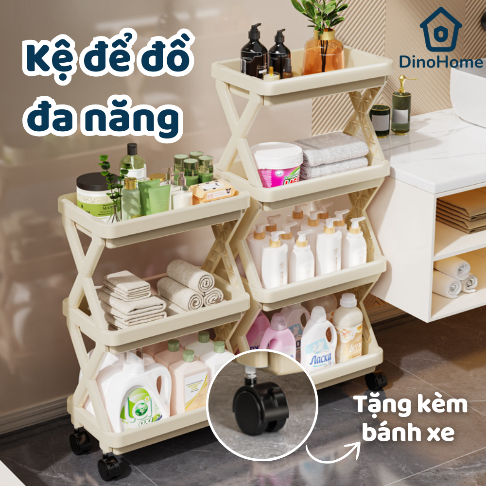 Kệ để đồ đa năng nhiều tầng có bánh xe DINO, kệ để đồ phòng tắm, nhà bếp, xe đẩy spa
