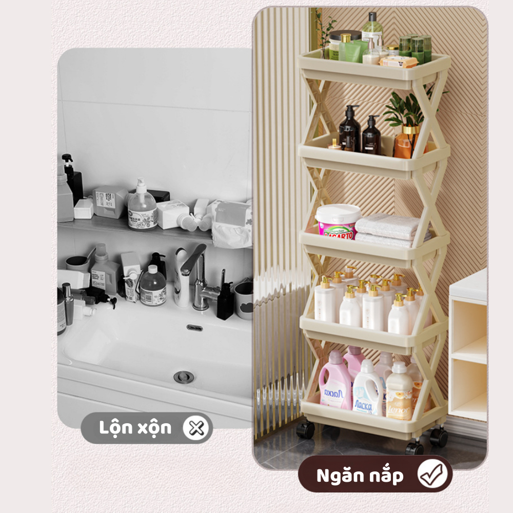 Kệ để đồ đa năng nhiều tầng có bánh xe DINO, kệ để đồ phòng tắm, nhà bếp, xe đẩy spa