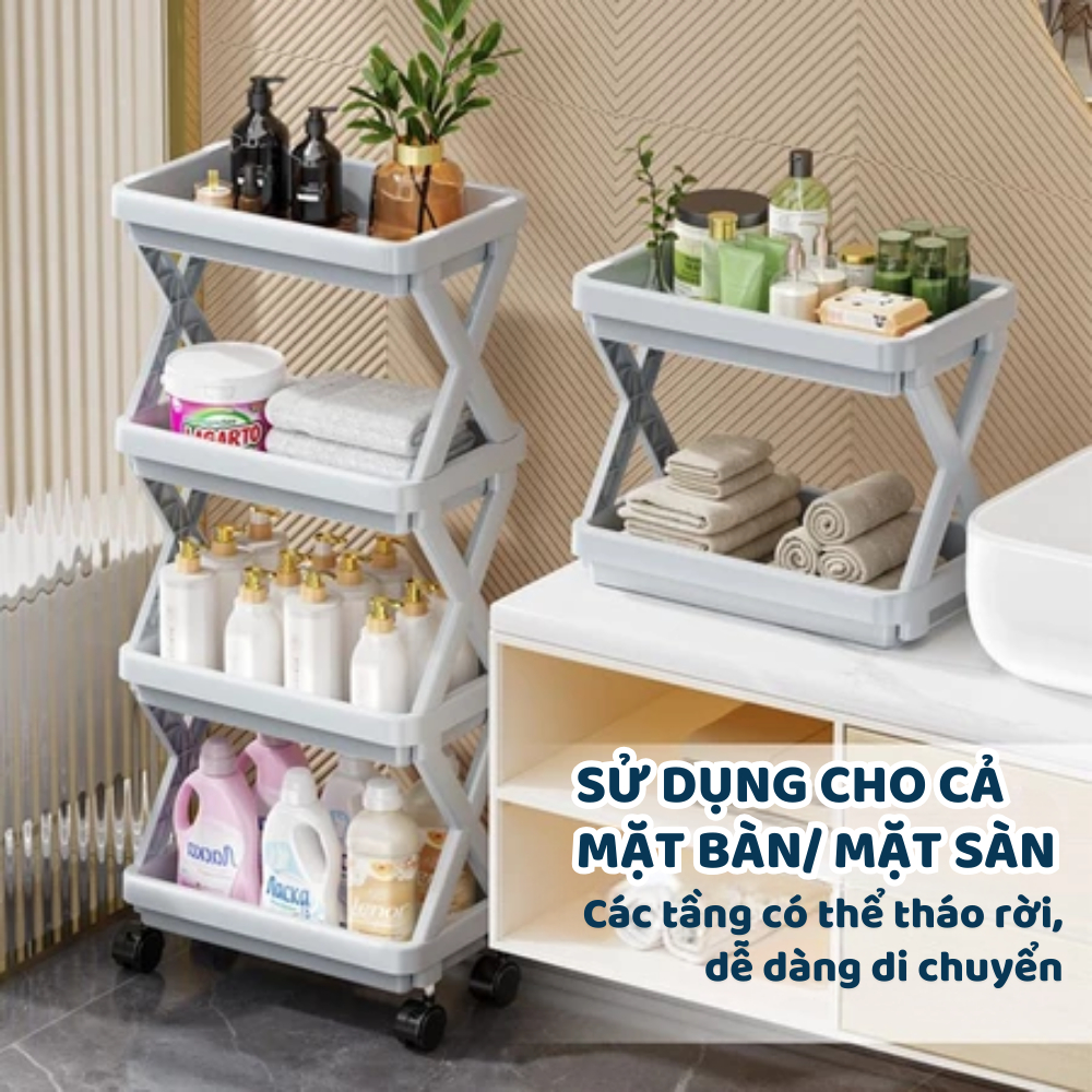 Kệ để đồ đa năng nhiều tầng có bánh xe DINO, kệ để đồ phòng tắm, nhà bếp, xe đẩy spa