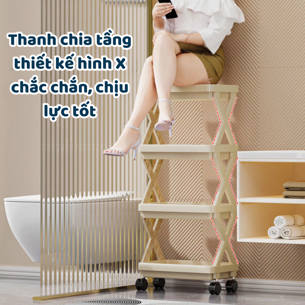 Kệ để đồ đa năng nhiều tầng có bánh xe DINO, kệ để đồ phòng tắm, nhà bếp, xe đẩy spa