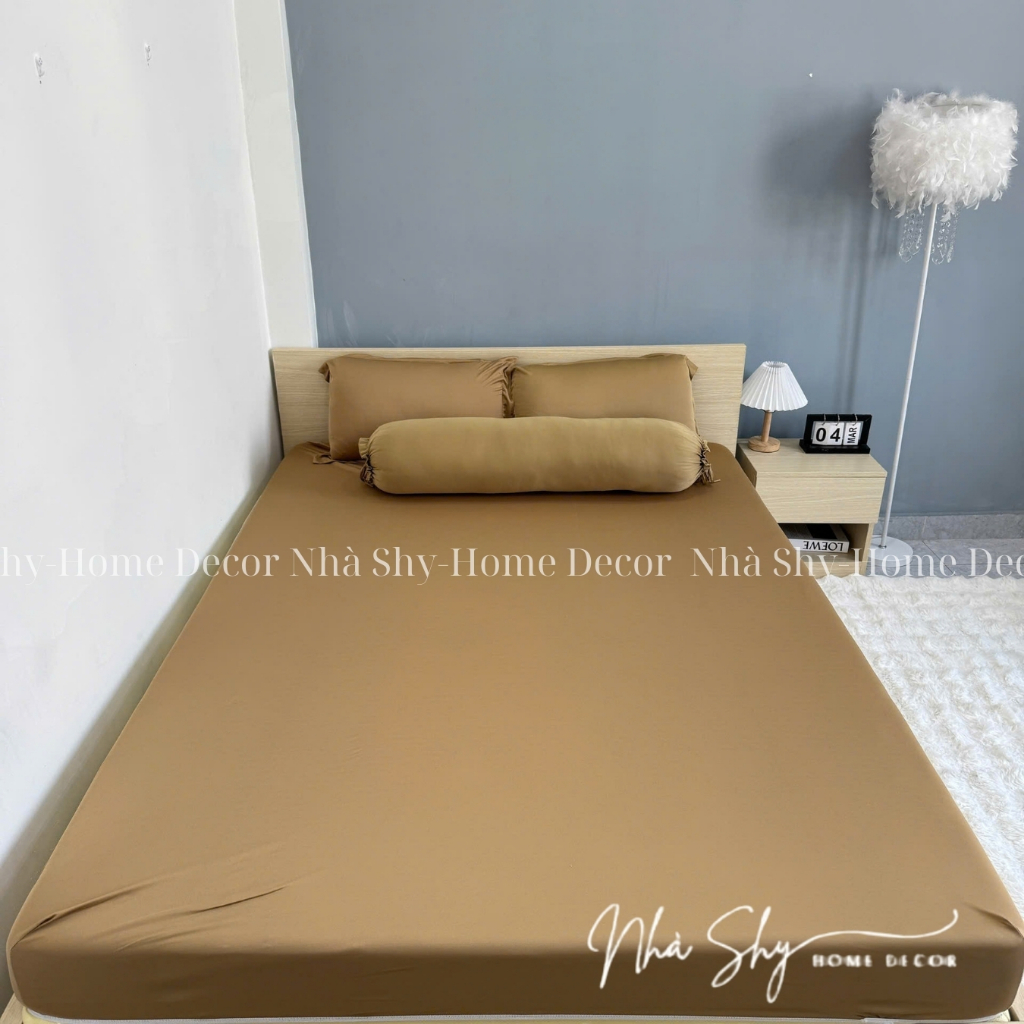 Trọn Bộ Ga Giường Thun Hàn Quốc Trơn - Nhiều Màu - Chất Không Nhăn - 4 Món - Không Mền - Nhà Shy Home Decor