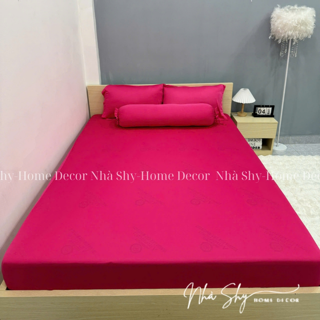 Trọn Bộ Ga Giường Thun Hàn Quốc Trơn - Nhiều Màu - Chất Không Nhăn - 4 Món - Không Mền - Nhà Shy Home Decor